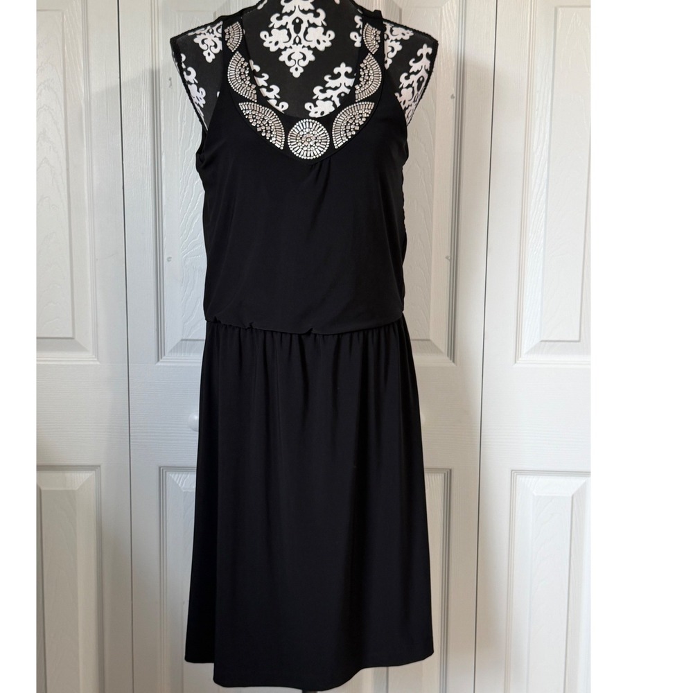 White House Black Market Black Studded Neckline Sleeveless Dress Large LBD